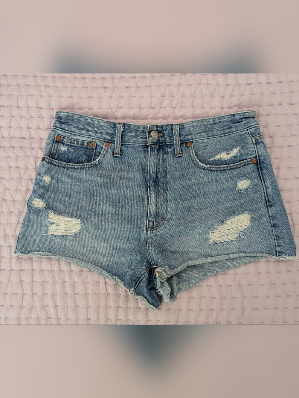 Madewell Light Blue Distressed Denim Women's Shorts